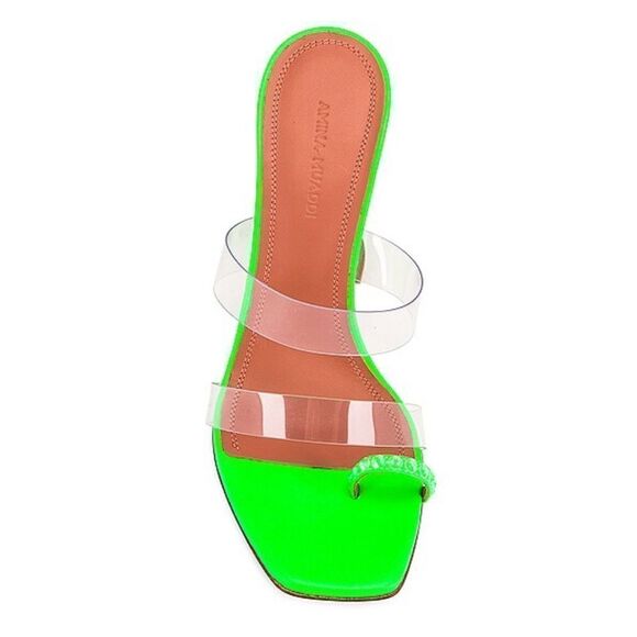 Amina Muaddi Sami Slipper Heeled Sandals Neon Green Fluo Size 8 - Picture 3 of 14